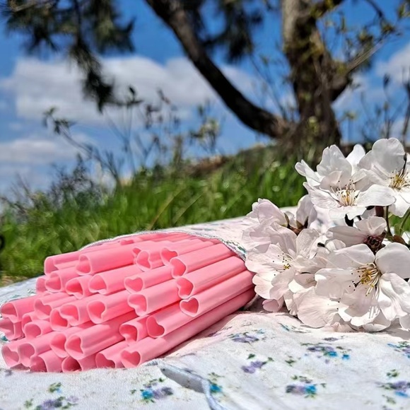 10pcs Heart-Shaped Pink Straws - Picture 4 of 5